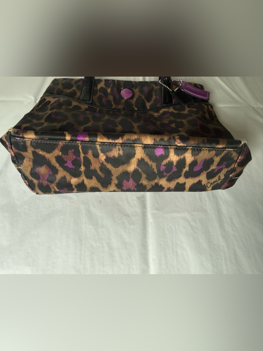 Coach F25282 Leopard Print Purple Patent Shoulder Bag Purse - Picture 9 of 14